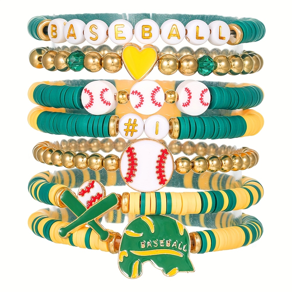 7pc Colorful Baseball-Themed Bracelet Set, Everyday Gift